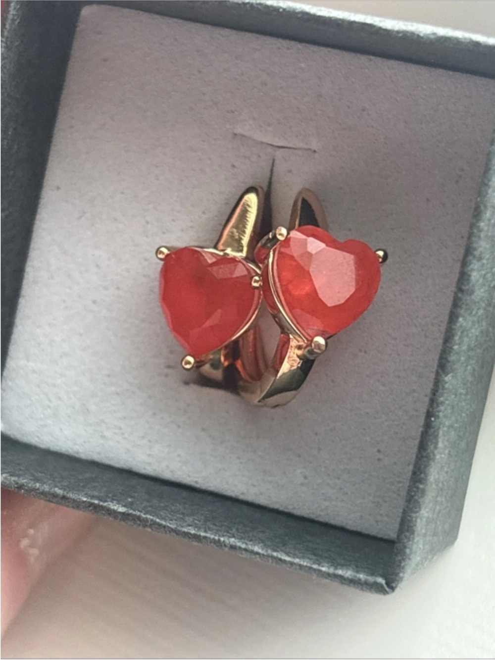 Rose Gold Plated Red Orange Heart Earrings Romantic Dangle Drop Earrings Gift